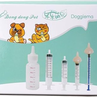 Bubble milk bowl Breeding Bottle Cat Silicone Nipple with Syringe for Newborn Kittens, Puppies, Rabbits, Squirrels (1 Bottle + 2 Mini Pink Nipples + 4 Syringes)