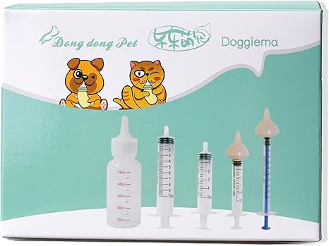 Bubble milk bowl Breeding Bottle Cat Silicone Nipple with Syringe for Newborn Kittens, Puppies, Rabbits, Squirrels (1 Bottle + 2 Mini Pink Nipples + 4 Syringes)