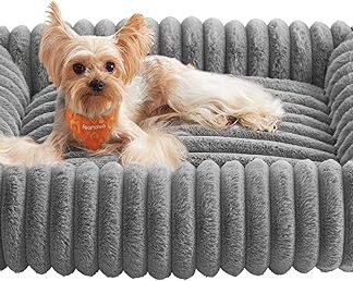 Feandrea Dog Bed, Medium Orthopaedic Dog Basket, Washable Dog Cushion, Fluffy Dog Mat, Soft Padding, 71 x 55 x 18 cm, Dove Grey PGW311GD01