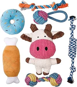 Toozey Puppy Toys - 7 Pieces Durable Dog Toys for Puppies / Small Dogs - Chew Toys and Squeaky Toys Intelligence - Natural Cotton & Non-Toxic