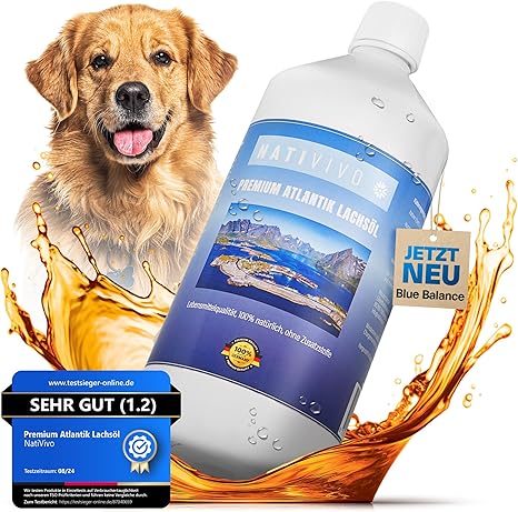 NatiVivo Premium Salmon Oil 1000 ml - High-Quality Fish Oil for Dogs, Cats & Horses - Rich in Omega 3 & 6 Fatty Acids - Natural Barf Oil for Dogs