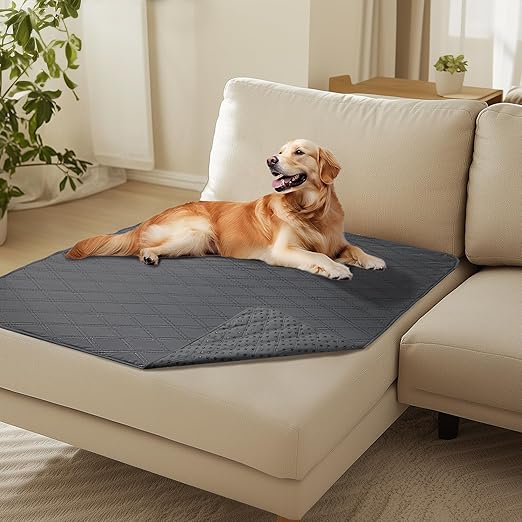 luciphia 100% Waterproof Dog Blanket with Non-Slip Dots, Non-Slip Dog Blanket as Protection for Sofa, Bed, Car, Robust Dog Mat, Machine Washable for On the Go Dogs, Grey, 101 x 127 cm