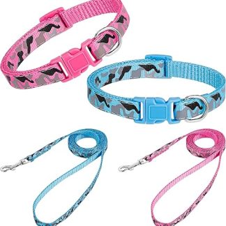 tonyg-p Pack of 2 Puppy Collars with Lead, Dog Collar and Lead Set, Adjustable Dog Collar, Soft Nylon Pet Collar for Puppies, Small, Medium Dogs