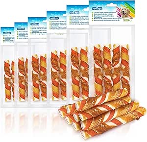 Nobleza - Chew Sticks for Dogs, Chicken Rolled Double Colour Sticks, Natural Dog Snacks for Large Dogs, Training Treats, L12.5 cm, 6 x 120 g