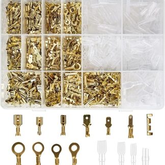 bssmmai 1000 Piece Electrical Cable Lugs, Blade Receptacles Set, Cable Lugs Flat Connector 2.8 mm/4.8 mm/6.3 mm, Bullet Plug Crimp Round Plug with Insulation Cover