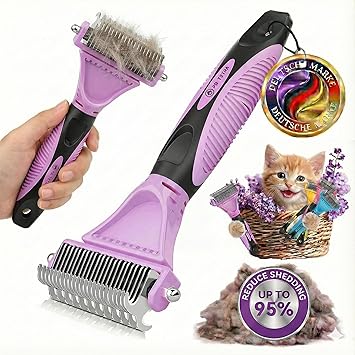 PQTETRA Cat Brush for Gentle and Precise Hair Removal, Suitable as a Cat Brush Long Hair & Cat Brush Short Hair Against Tangles, Comfortable Massaging Undercoat Brush, Cat Dog Brush