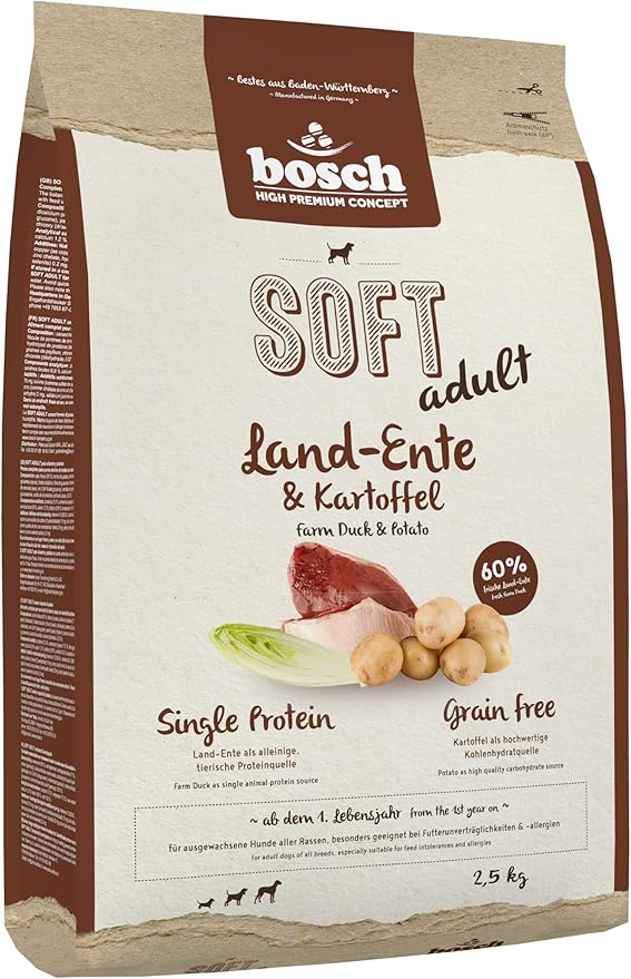 bosch HPC SOFT Country Duck & Potato | semi-moist dog food for adult dogs of all breeds | Single protein | Grain Free, 1 x 2.5 kg