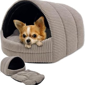 ODOLPLUSZ Dog Kennel Dog Cave Exclusive House for Dog or Cat, 2 Sizes, Comfortable and Washable (Beige Made of Corduroy, M)