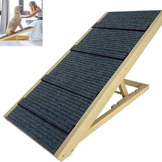 FIVMEN Dog Ramp 60 cm Wooden Foldable Height Adjustable Pet Stairs with Non-Slip Step Mat Dog Stairs for Bed Sofa 100 x 40 x 60 cm