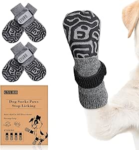 GYURO 2 Pairs Non-Slip Dog Socks with Soft Paw Protection and Adjustable for Indoor Use (Grey, XS-2.0)