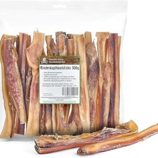 Kaureks Natur Hundeleckerlies, Beef Scalp Sticks with Meat 500 g Approx. 15 cm Scalp Sticks for Dogs Like Pig Ears