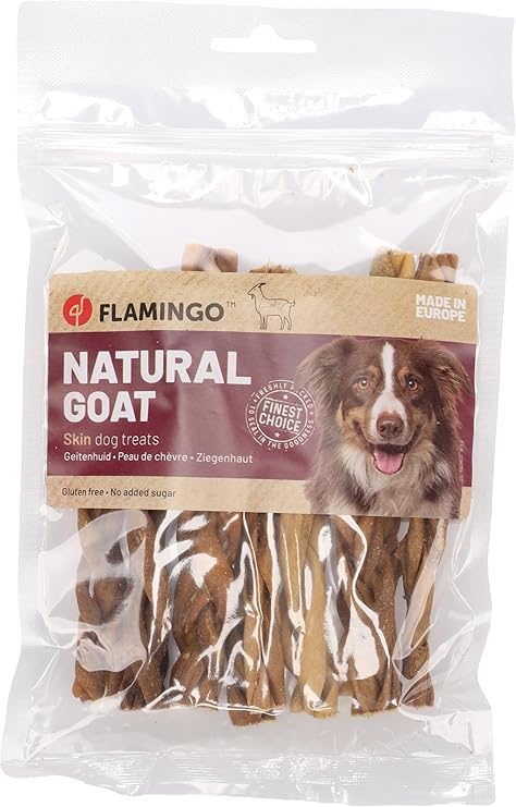 Flamingo Dog Treat - Snack Nature Goat Skin Thin - 100 g - Dog Snack - Gluten Free - No Added Sugar - From Europe