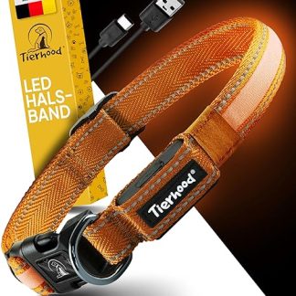 Tierhood Luminous Dog Collar - Luminous Collar for Small and Large Dogs - LED Dog Collar Rechargeable - Durable, Weatherproof and Comfortable - Ideal for Night Walks - Orange, Size L