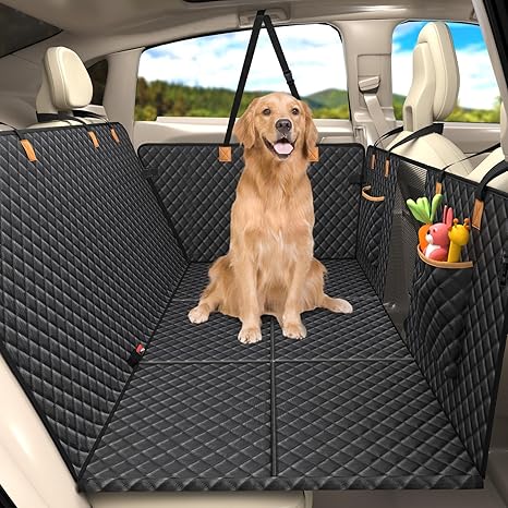Lekeinchi Dog Blanket Car Rear Seat - Car Dog Blanket Back Seat with Six Sturdy Hardwood Panels and Seat Belts - Waterproof & Scratch-Resistant & Fall Prevention Dog Mat for SUV, Truck, Black