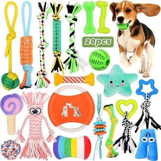 TEGOVE Dog Toy Set - 20 Pieces for Large and Medium Dogs, Robust Rope and Ball for Aggressive Chewers