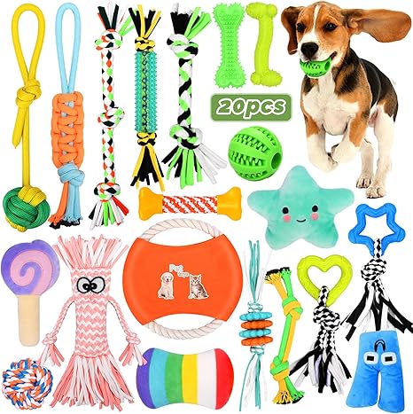 TEGOVE Dog Toy Set - 20 Pieces for Large and Medium Dogs, Robust Rope and Ball for Aggressive Chewers