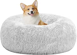 HMTOPE Orthopaedic Dog Bed, Round Dog Sofa, Cat Bed, Doughnut, Cuddly Dog Basket, Washable, 70 cm Diameter, Light Grey