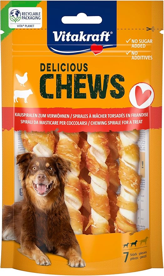 Vitakraft Delicious Chews Dog Chew Bone, Cow Skin Wrapped with Chicken Meat, for Business, No Added Sugar (1 x 70 g)