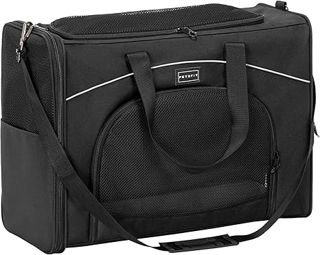 Petsfit Aeroplane Dog Bag 55 x 40 x 23 cm & Flight Bag Dog Transport Box Cat Transport Bag Dog Cats Safe Transport in Car, Plane and Train, with 2 Placement Methods, L/Black