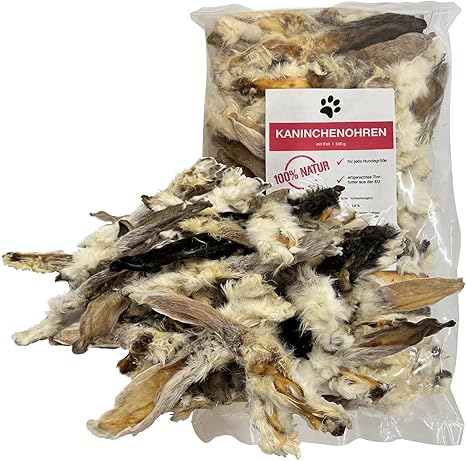 FROKI Premium Rabbit Ears with Fur for Large and Small Dogs 500 g 100% Rabbit 100% Natural Food Snack Dog Treats Natural Chew Snack Dental Care No Additives