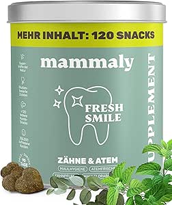 mammaly Fresh Smile 10-in-1 Dental Care Treat for Dogs - 120 Snacks (350 g) - Against Bad Breath, Tartar with Peppermint, Seaweed, Vitamin C, Parsley and Much More for Mouth Hygiene, Oral Care