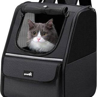 pecute Cat Backpack Pet Backpack with Mesh Window, Portable and Foldable Cat Bag, Breathable and Lightweight Dog Bag, Multifunctional Night Out Travel, Black, up to 6 kg