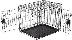 Amazon Basics Folding Metal Wire Dog Cage with Bottom Tray, Double Door, Black, L 76 x W 48 x H 53 cm