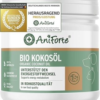 AniForte Organic Coconut Oil for Dogs & Cats 400 ml Food Grade - First Cold Pressing, Native, Unrefined, High Lauric Acid Content, Care for Coat, Paw & Skin, Organic Cultivation, Barf Additive