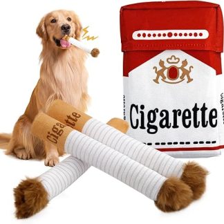 Giggle Cigarette Dog Toy, Squeaky Dog Toy, Funny Interactive Plush with a Box, Interactive Toy for Small, Medium and Large Dogs, Pack of 3