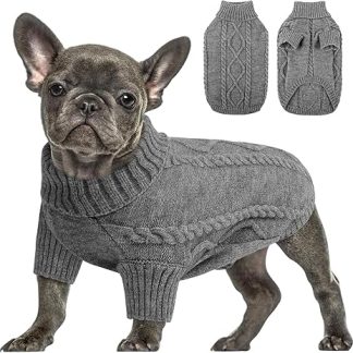 Queenmore Dog Jumper Medium Dogs Warm Dachshund Dog Jumper Knitted Jumper Dog Knitted Coat with Cable Knit Dog Jumper French Bulldog Bulldog Chihuahua Cats Corgi, Dark Grey, M