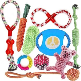 BabyGift dog toy set, made of natural cotton, robust, better meet various types of chewing needs, suitable for large dogs, medium dogs, puppies.