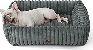 BEDSURE Washable Dog Bed for Large Dogs - 76 x 61 x 20 cm Soft Orthopaedic Dog Basket with Comfortable Fleece Cover Non-Slip Dog Bed with High Edge in Grey