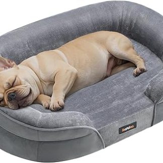 Feandrea PGW281G01 Dog Bed for Medium Dogs, 76 x 51 x 18 cm, Orthopaedic, Waterproof Inner Layer, Raised Edges, Removable, Washable Cover, Non-Slip, Light Grey