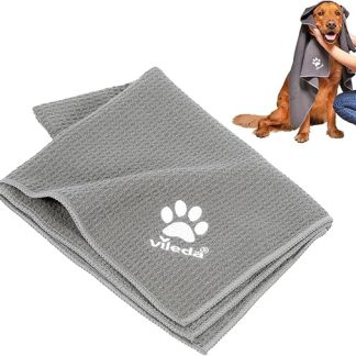 Vileda Pet Pro Mikrofaser-Handtuch XL, zur Reinigung und zum Abtrocknen von Haustieren, 65 x 100 cm, Handtuch mit Waffelstruktur, weiches Mikrofaser-Material, für große Hunde, Grau