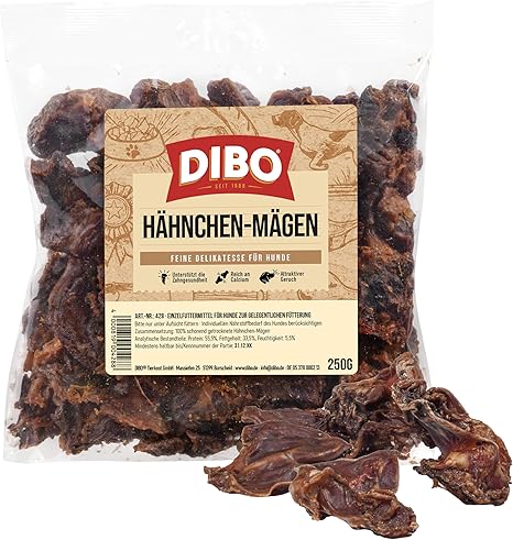 DIBO Chicken stomachs, 250 g bag, the small natural chew snack or treat for in between, dog food, quality chewing item without chemicals from DIBO