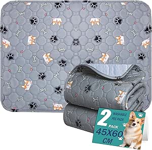Washable Pet Urine Pad, Pack of 2 Reusable Puppy Pads Mat for Dogs, Quick Absorbing Puppy Pads for Dogs, Cats, Guinea Pigs -- 45 x 60 cm