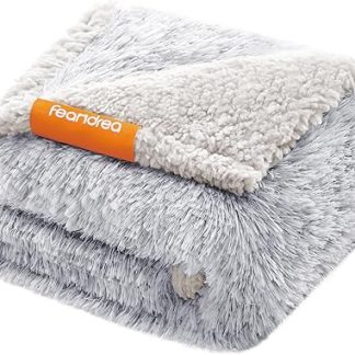 Feandrea Dog Blanket, Waterproof Blanket, Long Plush for Miniature Dogs, Cats, 73 x 63 cm, S, Sherpa Fabric, Reversible Dog Sofa Protective Blanket, Ombre Grey PPB003G01
