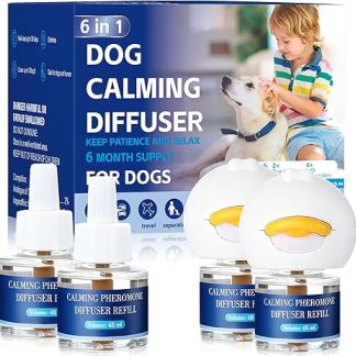Jeweeio 6-in-1 Dog Soothing Pheromone Diffuser (2 Plugs in + 4 Refills), Relief Anxiety, Storm Stress & Indoor Behavior Support, 120 Day, Odourless Safe Formula