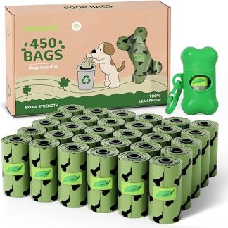 450 Roll Dog Poop Bags, Biodegradable Leakproof Extra Thick Dog Poop Bags, Compostable Easy Tear with Dispenser, for Outdoor Walking,Green