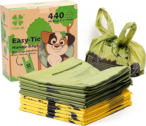 YORJA Dog Waste Bags with Handles, 440 Waste Bags for Dogs, Thick and Strong, 100% Leak-Proof, Biodegradable