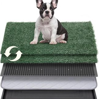 Petcozife 76 x 51 cm Dog Toilet with 2 Pieces Artificial Grass, Reusable, Washable Puppy Toilet for Home, Balcony, Home, for Elderly, Small, Large Dogs