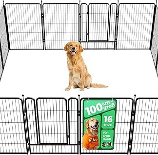 fxw Rollick Dog Run for Indoor, Garden, Motorhome, Camping, 100 cm, 16 Panels for Medium and Large Dogs, Black, Patented