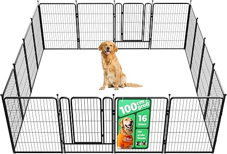 fxw Rollick Dog Run for Indoor, Garden, Motorhome, Camping, 100 cm, 16 Panels for Medium and Large Dogs, Black, Patented