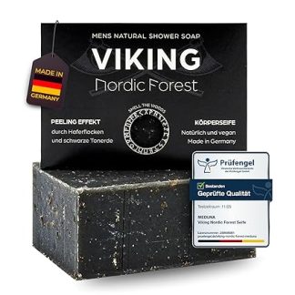MEDUNA Viking Nordic Forest Exfoliating Soap 100 g - Solid Natural Soap - Handmade Soap - Vegan Care Soap - Body Soap for All Skin Types - Organic Coconut Oil & Shea Butter Men's Care - Made in Germany