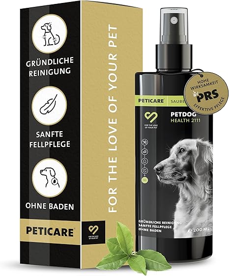 Peticare PetDog Health 2111 Natural Dry Shampoo for Dogs Stress-Free Cleaning without Water for Dirt, Odours Fur Care for All Coat Types With Argan & Coconut Oil, Paraben-Free