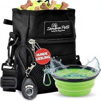 ZENOVA PETS Dog Treat Bag, Large Treat Bag & Snack Bag Dog with Travel Bowl, Clicker, Waste Bag Dispenser & Mobile Phone Pocket, 3 Carrying Options, Ideal Food Bag for Dog Training