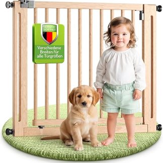 BOMI Children's Stair Gate Miko PEFC Tested Beech Wood | No Drilling | 90° Stop | Baby Gate Wood with XXL Door | Children's Stair Safety Gate Door and Stair Gate for Clamping | Width: 79-87 cm