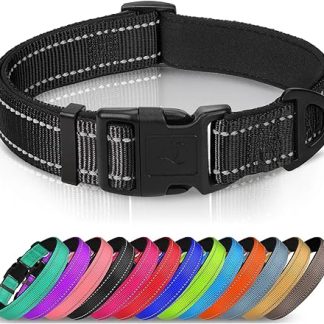 Joytale Nylon Dog Collar Reflective with Soft Neoprene Padded for Puppies Small Medium Large Dogs, Black