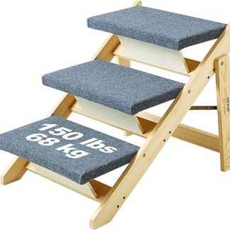 VEVOR Wooden Pet Stairs/Pet Steps, 2 in 1 Foldable Wooden Dog Stairs for Beds, Sofas and Cars, Dog Stairs and Ramp with 3 Steps for Small, Medium and Large Pets, Up to 150 lbs