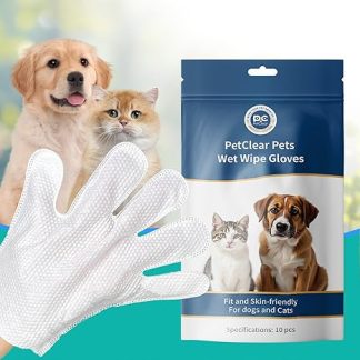 PCpetclear Pet Grooming Wipes Grooming Wipes for Dogs & Cats Cleaning and Deodorising Hypoallergenic Thick Wipes, Unscented Disposable Cleaning Gloves for Pets (Pack of 10)
